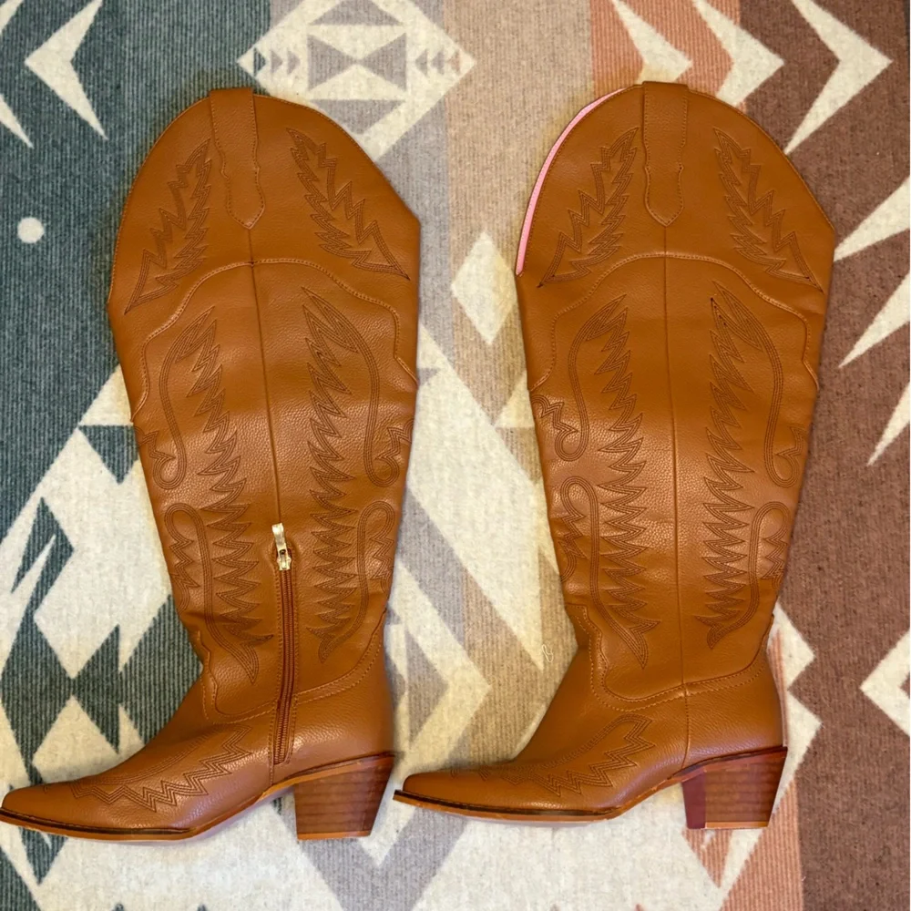 Southern Fried Chics Brown Knee High Western Boot Cowgirl Cowboy Boots Size 7W - Picture 8 of 15